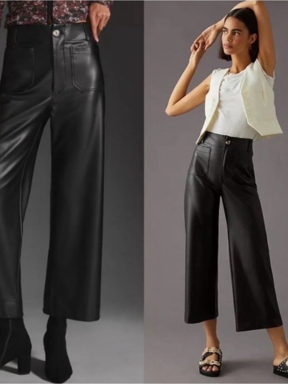 Maeve Anthropologie The Colette Cropped Wide-Leg Faux Leather Pants Size 24 EUC
